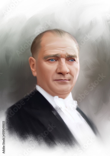 Portrait illustration of Mustafa Kemal Ataturk, founder of Turkish republic photo
