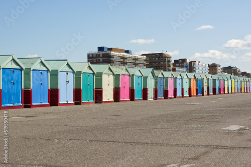 Beach huts on Hove promenade, Brighton, UK