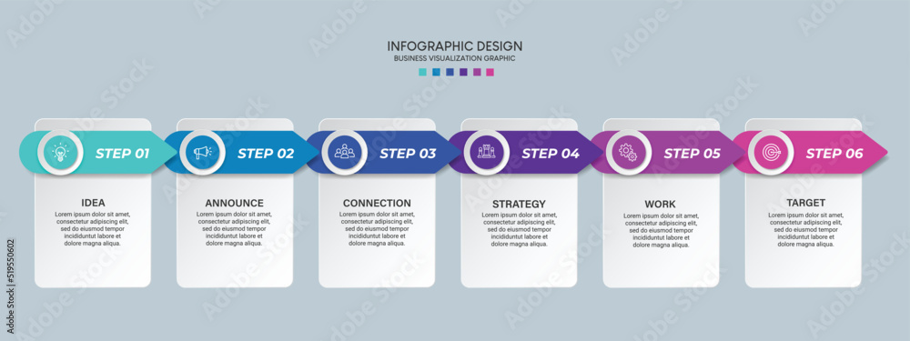 Business visualization infographic design template with options, steps or processes. Can be used for presentation, diagram, annual report, web design, workflow layout