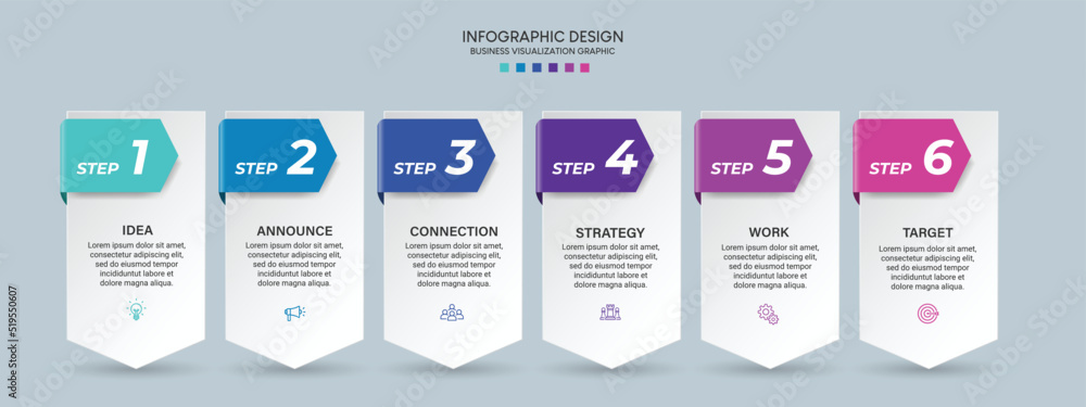 Business visualization infographic design template with options, steps or processes. Can be used for presentation, diagram, annual report, web design, workflow layout Business visualization infographic design template with options, steps or processes. Can be used for presentation, diagram, annual report, web design, workflow layout