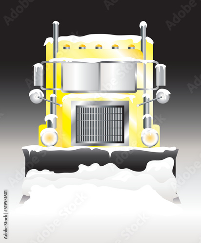  A vector illustration of a snow plough clearing heavy snowfall at night