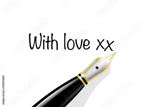  Love note written with stylish black and gold fountain pen. EPS10 vector format, which is easily editable for insertion of your own text.