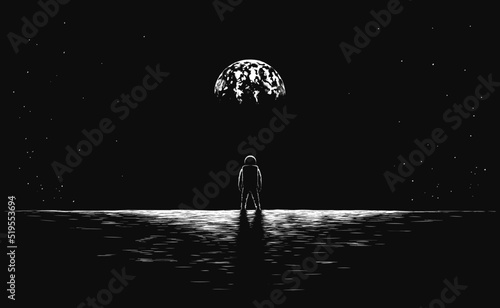 Astronaut and far away planet Earth