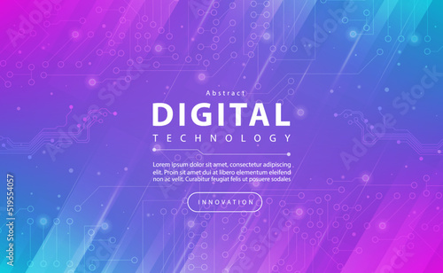 Digital technology banner pink blue background concept, technology light purple effect, abstract tech, innovation future data, internet network, Ai big data, lines dots connection, illustration vector
