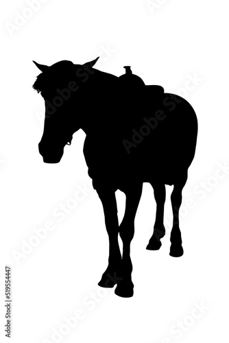 silhouette of a horse with a saddle on a white background
