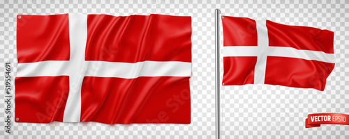 Vector realistic illustration of Danish flags on a transparent background.