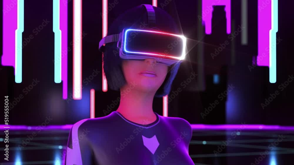 a young woman using a virtual reality headset in metaverse (3d rendering) a young woman using a virtual reality headset in metaverse (3d rendering)