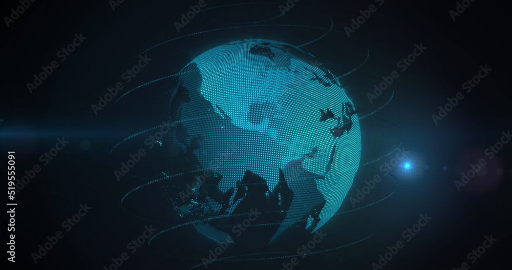 Fototapeta premium Image of network of connections over globe on black background