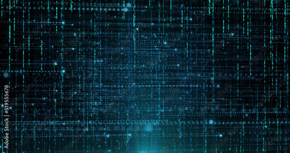 Image of vertical lines over horizontal lines of glowing blue particles on black background Image of vertical lines over horizontal lines of glowing blue particles on black background