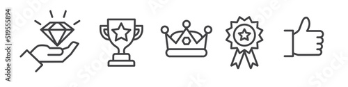 Set of quality and award line icons on white background