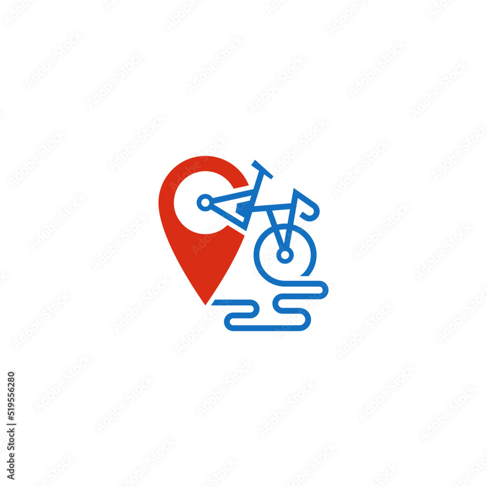 Pin location, combination with bike. Logo design. Pin location, combination with bike. Logo design.