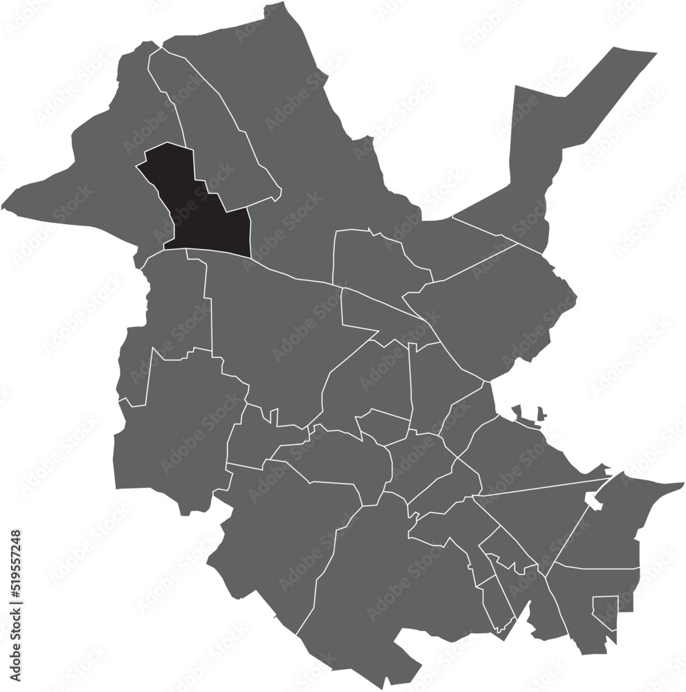 Fototapeta premium Black flat blank highlighted location map of the MARQUARDT DISTRICT inside gray administrative map of Potsdam, Germany