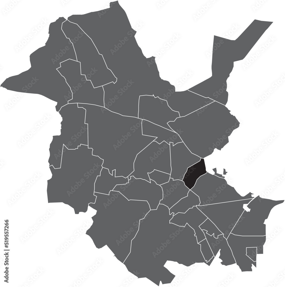 Fototapeta premium Black flat blank highlighted location map of the BERLINER VORSTADT DISTRICT inside gray administrative map of Potsdam, Germany
