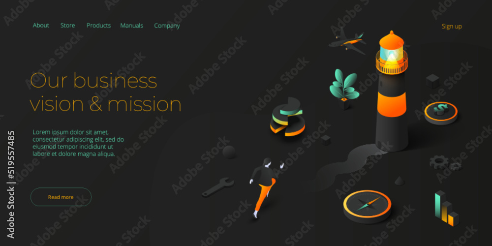 Business vision and mission vector illustration in isometric design ...