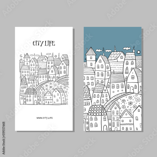Vintage old city, cute houses. Concept art for your business. Creative ideas ...