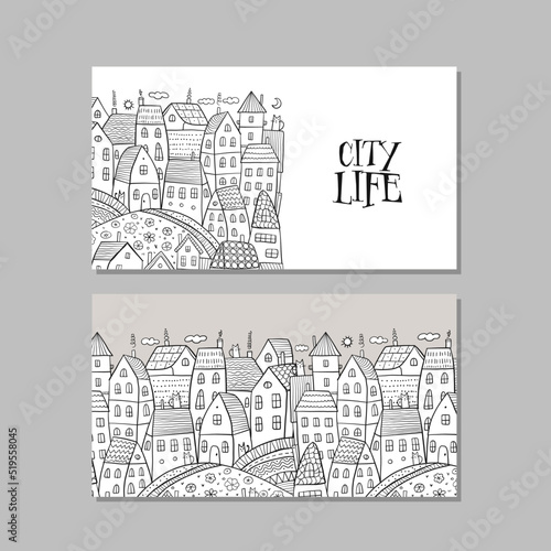 Vintage old city, cute houses. Concept art for your business. Creative ideas ...