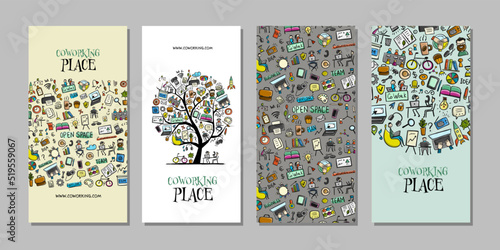 Coworking office life, concept art for your business. Creative ideas for cards, banner, web, promotional materials. Corporate identity template. Vector illustration