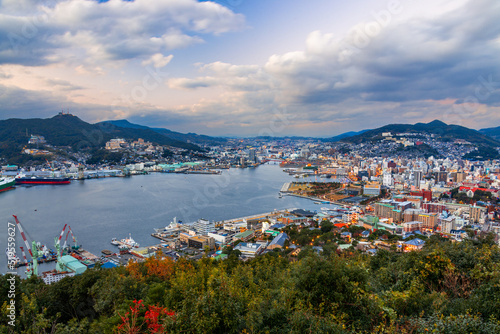 Nagasaki, Kyushu, Japan City Skyline over the Bay