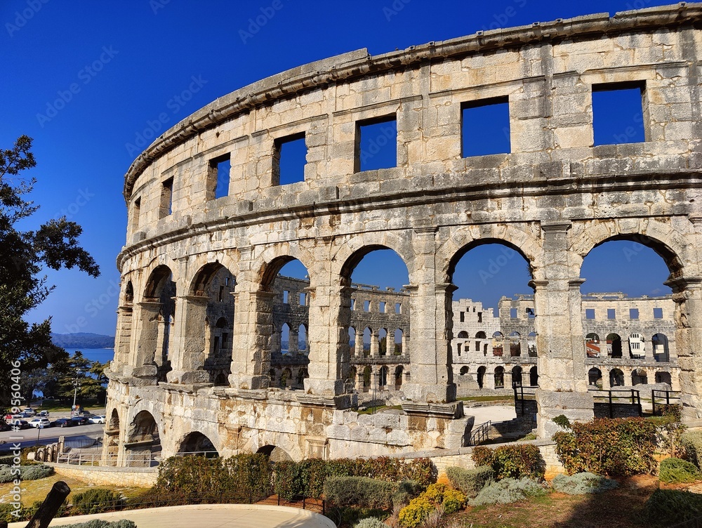 Croatia. Pula. Ruins of the best preserved Roman amphitheatre built in the first century AD during the reign of the Emperor Vespasian