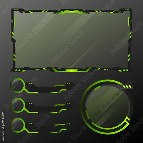 futuristic gaming interface live video streaming webcam overlay pannel and streaming alerts banners for video broadcasting