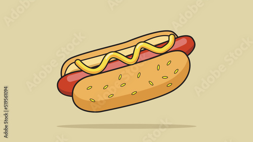 Fototapeta Naklejka Na Ścianę i Meble -  Hot dog with mustard sauce flat vector illustration