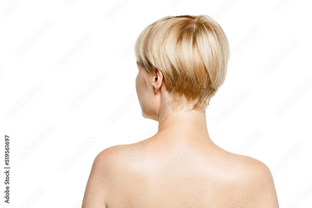 Image of female back isolated over white studio background. Medical massage treatment of spine illness Image of female back isolated over white studio background. Medical massage treatment of spine illness