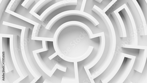 Top view close up on white round maze. 3d rendering