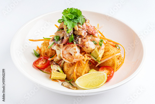 asian seafood plate on the white background