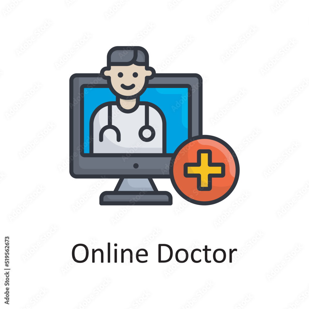 Online Doctor vector filled outline Icon Design illustration. Miscellaneous Symbol on White background EPS 10 File Online Doctor vector filled outline Icon Design illustration. Miscellaneous Symbol on White background EPS 10 File