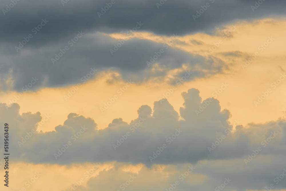 Sunset sky orange yellow clouds background nature in the evening