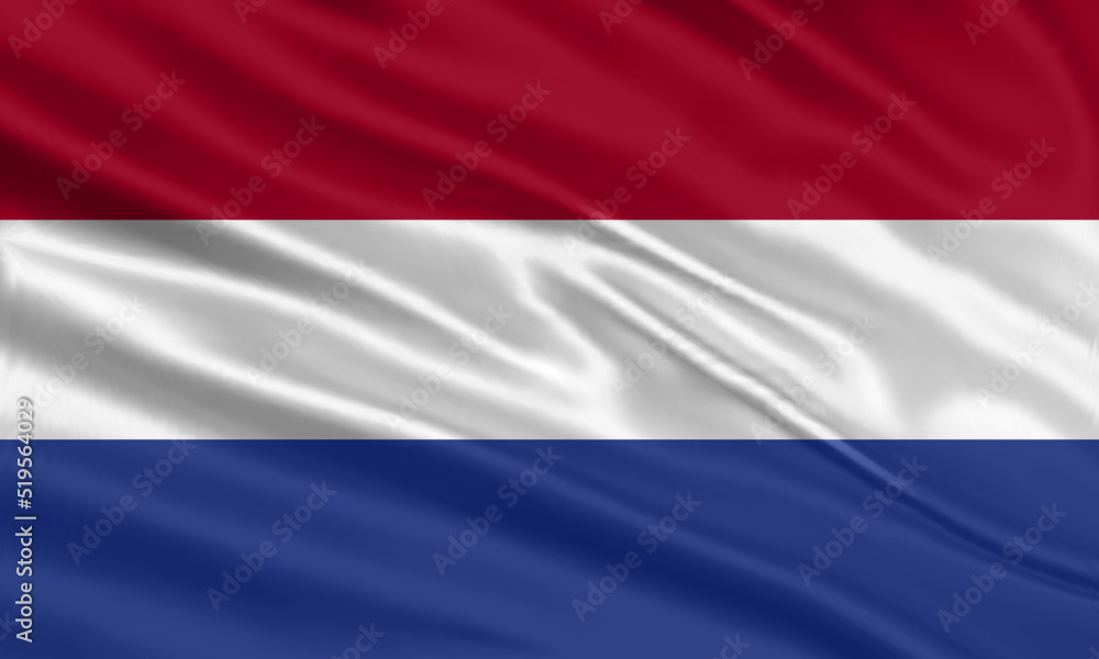 Netherlands flag design. Waving Netherlands flag made of satin or silk fabric. Vector Illustration.