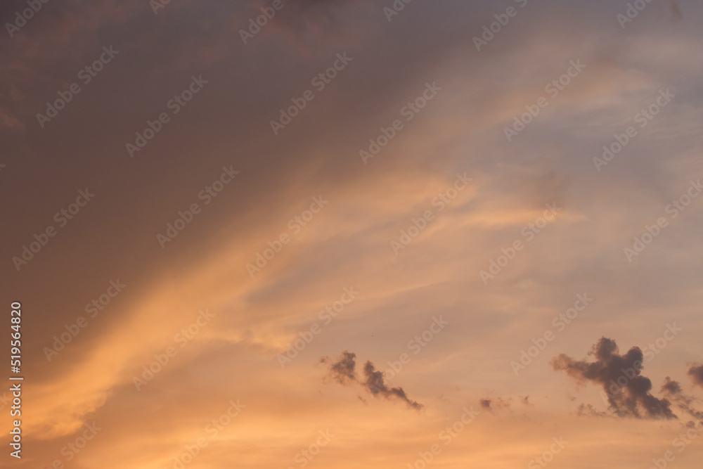 Sunset sky orange color clouds background nature in the evening