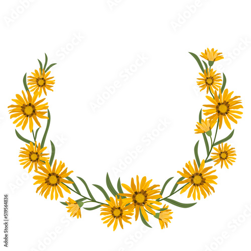 Floral wreath with Gazania flowers. Colorful illustration isolated on a white background. 