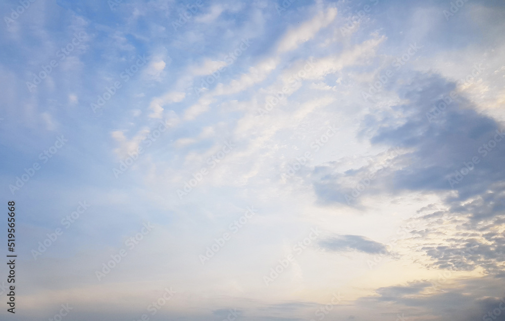 Beautiful pastel colors background with sky, clouds and sun light