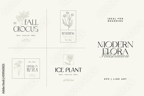 Vintage Flowers Vector Signs or Logo Templates. Retro Floral Illustration with Classy Typography. Feminine Logo. Modern Logo Template for florist, photographer, fashion blogger, design studio.