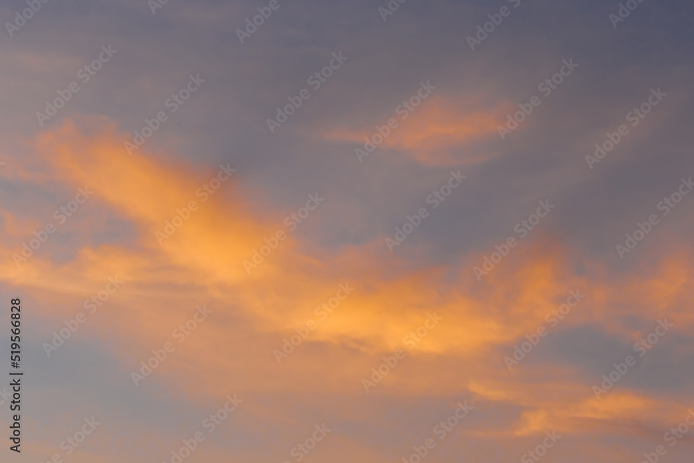 Sunset sky orange color clouds background nature in the evening summer