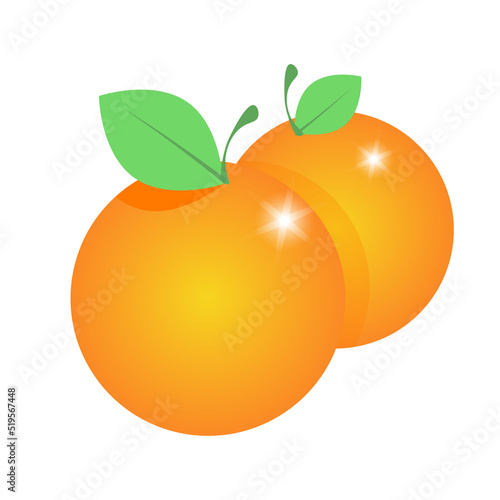 Two oranges next to each other with green leaves