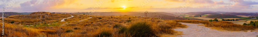 Sunrise panorama of Tel Lachish, and countryside Sunrise panorama of Tel Lachish, and countryside