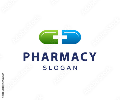 Capsule medicine logo. Pharmacy logo design. Modern pill, drug logo design