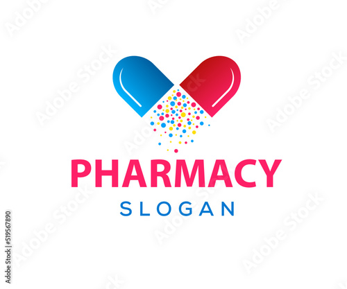 Medicine logo design. Pharmacy logo template. Capsule icon logo design. Pill icon