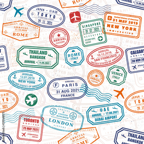 Passport stamps design seamless print