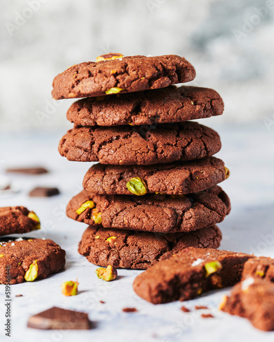 Chocolate chip and pistachio cookies