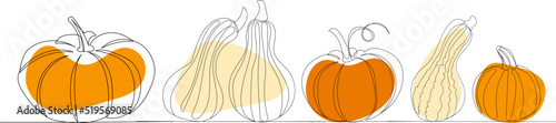 Cuadro en lienzo pumpkins orange drawing one continuous line