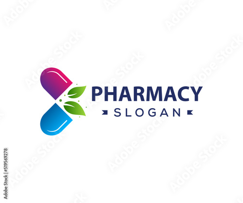 Capsule medicine logo design. Pharmacy logo vector template. Pill, Drug, and Capsule logo design template.