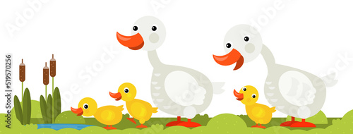 cartoon scene with goose family illustration