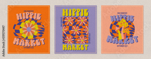 Hippie funky vibe style template. Vintage 1960-1970. Hippy retro background. Symbol retro print.