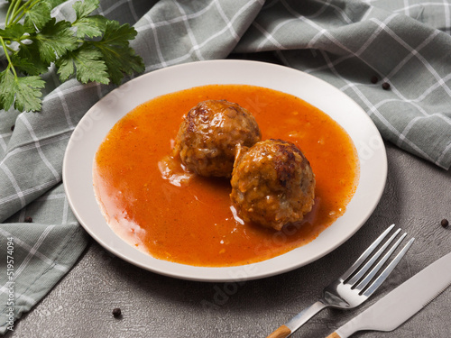 meatballs with meat and rice with tomato sauce