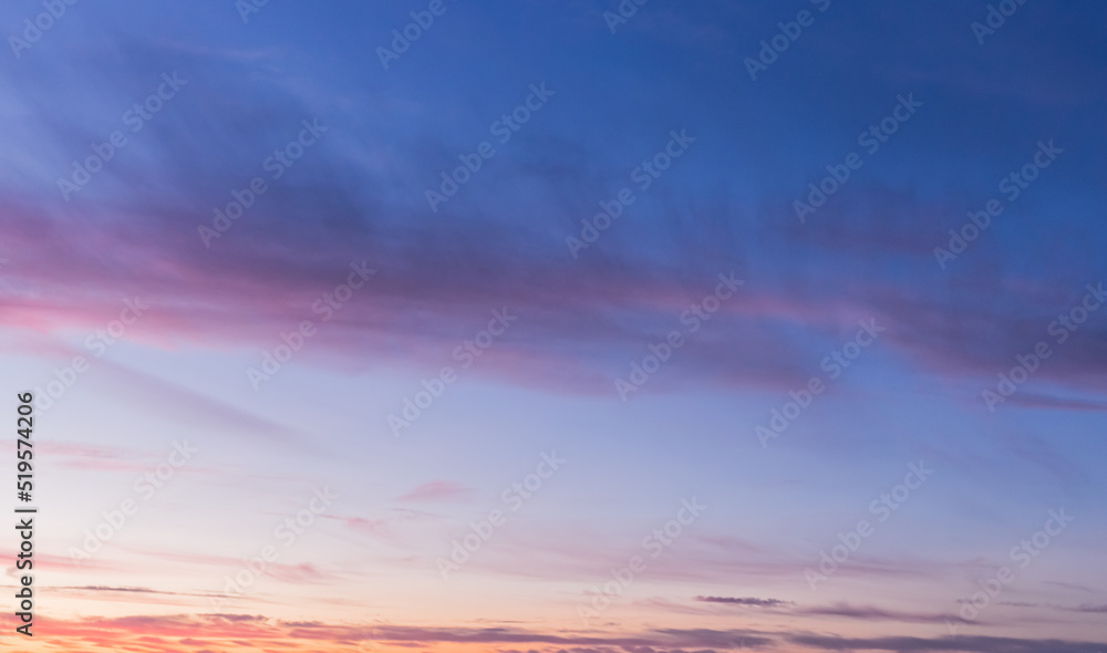 Fototapeta premium Dark evening colored clouds sunset sky natural background beautiful landscape summer