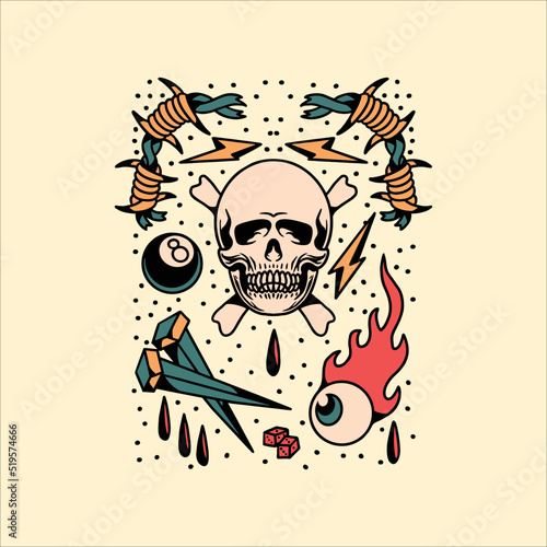 skull tattoo set vector design