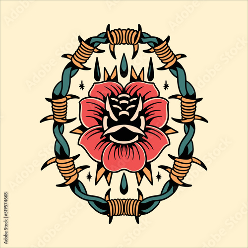 poison rose tattoo vector design